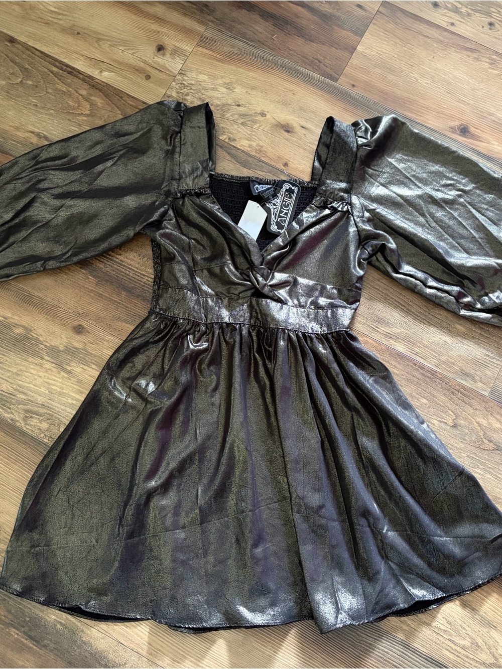 Angie Metallic Charcoal Puff Sleeve Mini Dress